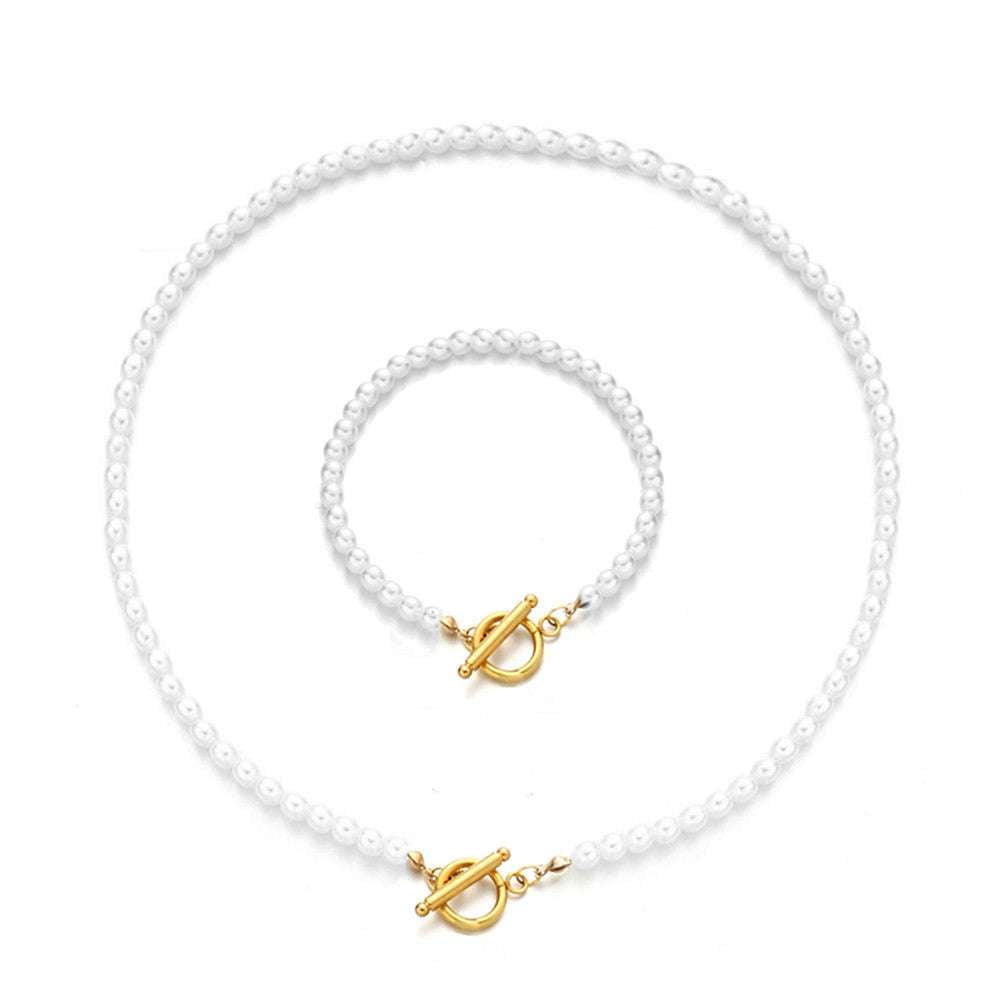 Durable Stainless Necklace, Elegant Square Chain, Pearl Jewelry Gift Set - available at Sparq Mart