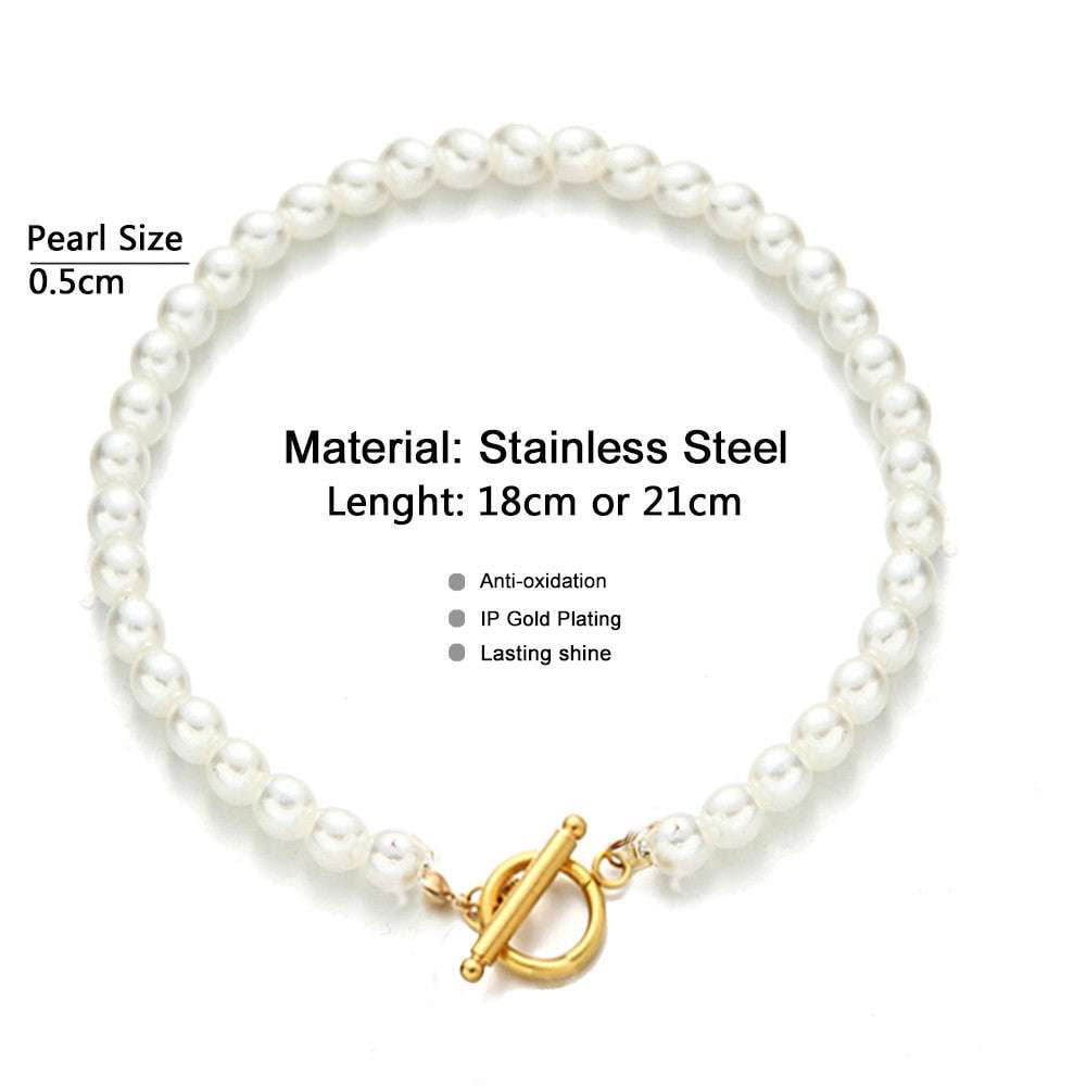 Durable Stainless Necklace, Elegant Square Chain, Pearl Jewelry Gift Set - available at Sparq Mart