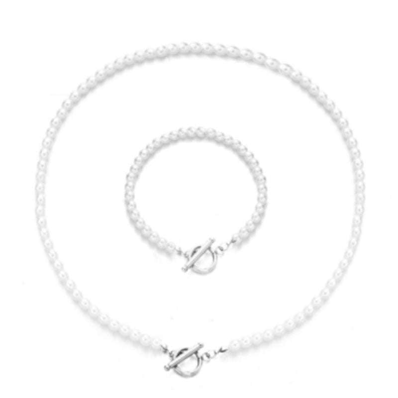 Durable Stainless Necklace, Elegant Square Chain, Pearl Jewelry Gift Set - available at Sparq Mart