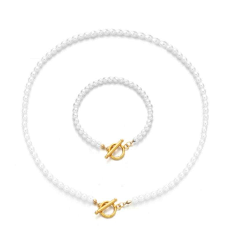 Durable Stainless Necklace, Elegant Square Chain, Pearl Jewelry Gift Set - available at Sparq Mart