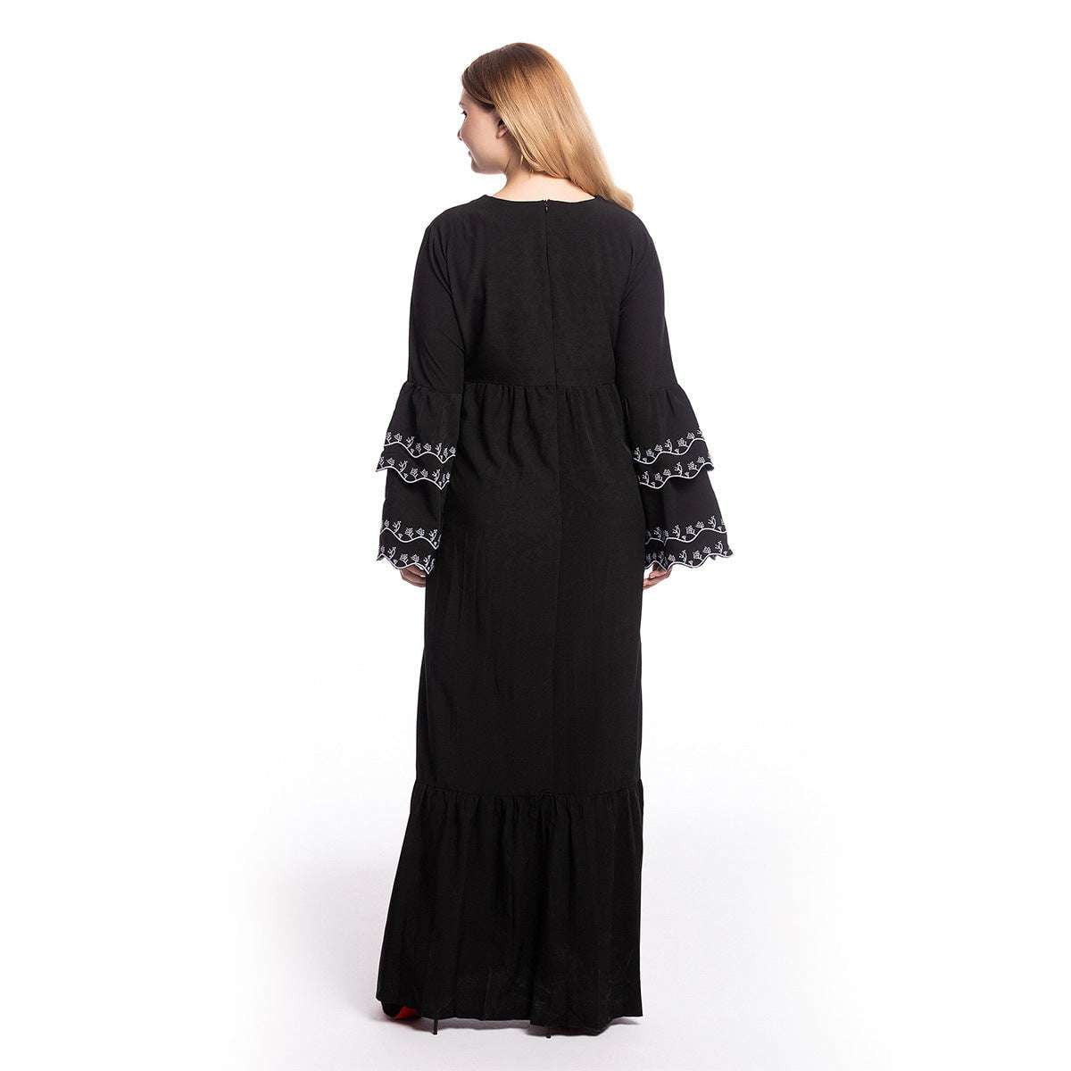 embroidered black dress, petal sleeve frock, urban leisurewear dress - available at Sparq Mart