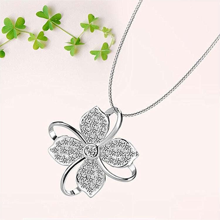 Elegant Clover Pendant, Ladies Lucky Necklace, Platinum Leaf Necklace - available at Sparq Mart