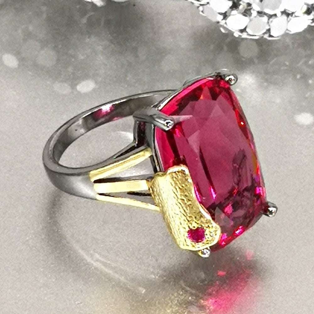 Elegant Copper Statement Ring, Gold Plated Gem Ring, Rose Red Fashion Ring - available at Sparq Mart