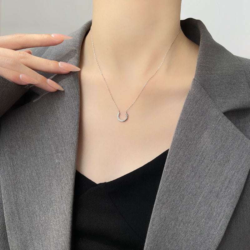 Geometry silver jewelry, S925 silver necklace, Twist semicircle pendant - available at Sparq Mart