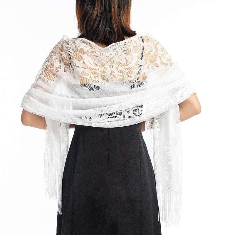 Bridesmaid Shawl Accessory, Elegant Lace Shawl, Evening Tassel Wrap - available at Sparq Mart