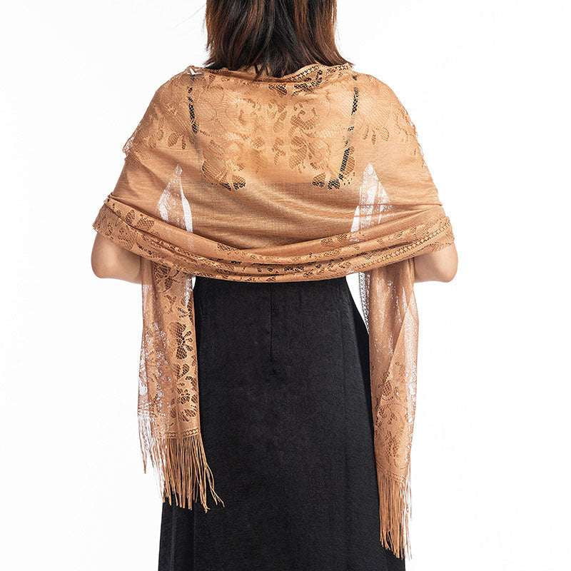 Bridesmaid Shawl Accessory, Elegant Lace Shawl, Evening Tassel Wrap - available at Sparq Mart