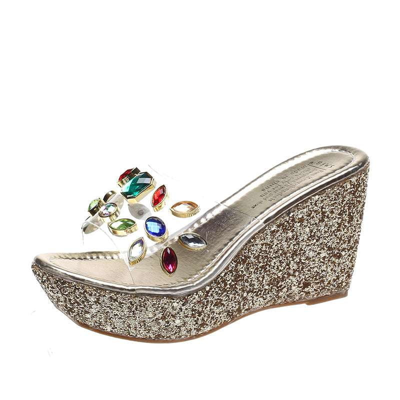 Beach High Heels, Elegant Wedge Slippers, Gold Silver Sandals - available at Sparq Mart