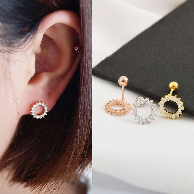 Elegant Stud Earrings, Petal Stud Earrings, Zirconia Round Studs - available at Sparq Mart