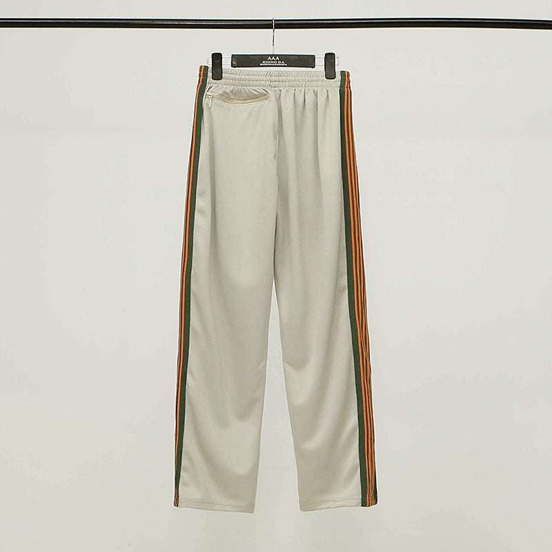 Casual Striped Side Pants, Comfort Cotton Trousers, Embroidered Wide-Leg Pants - available at Sparq Mart