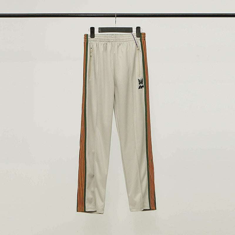 Casual Striped Side Pants, Comfort Cotton Trousers, Embroidered Wide-Leg Pants - available at Sparq Mart