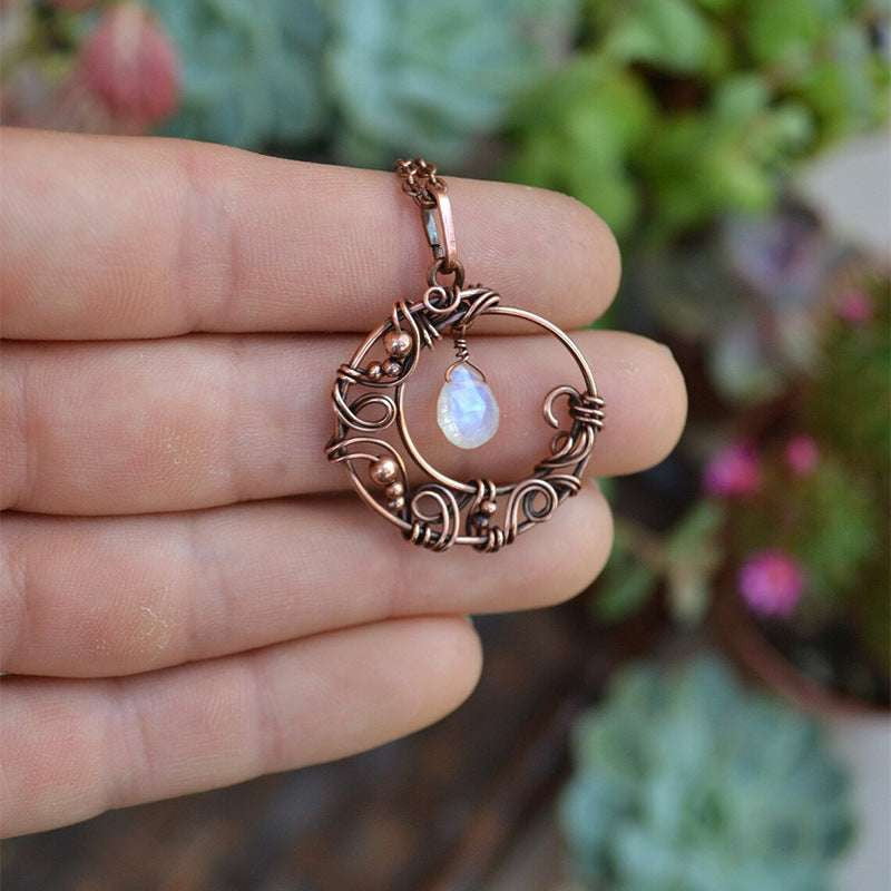 moonstone pendant necklace, red copper necklace, vintage moon pendant - available at Sparq Mart