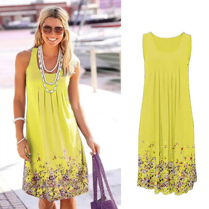 Floral Summer Dress, Print Sleeveless Dress, Women Casual Sundress - available at Sparq Mart