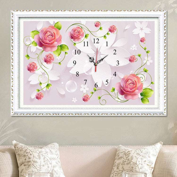 diamond painting, diamond wall clock, rose flower clock - available at Sparq Mart