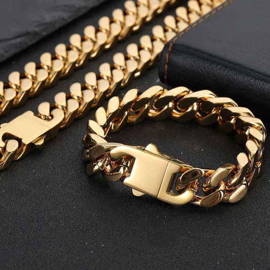 Cuban Link Jewelry, Encrypted Gold Bracelet, Stainless Steel Necklace - available at Sparq Mart