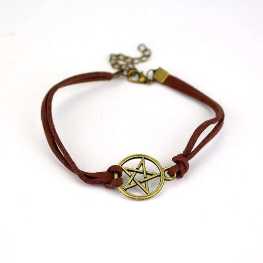 Gold Pentagram Bracelet, Leather Rope Bracelet, Pentagram Charm Bangle. - available at Sparq Mart