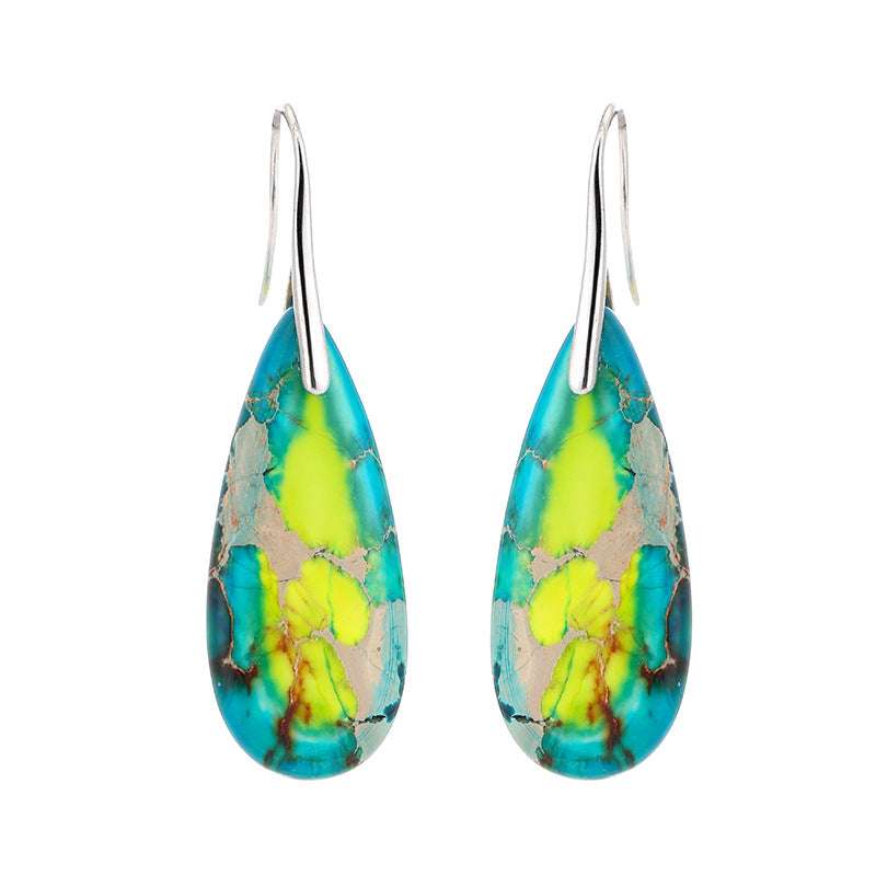 Colored Stone Earrings, Emperor Stone Earrings, Natural Stone Drop Earrings - available at Sparq Mart