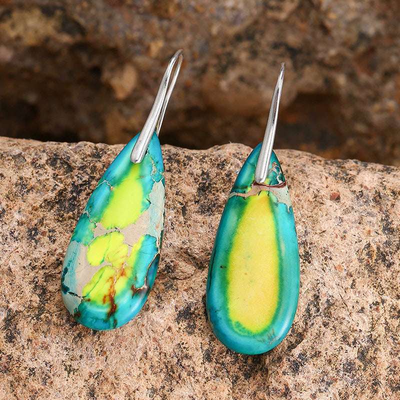 Colored Stone Earrings, Emperor Stone Earrings, Natural Stone Drop Earrings - available at Sparq Mart