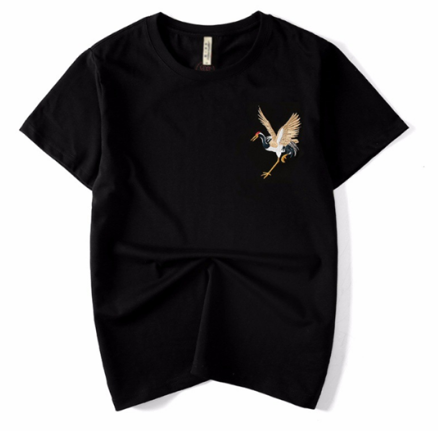 Flying crane embroidery, high-quality, wholesale t-shirt - available at Sparq Mart