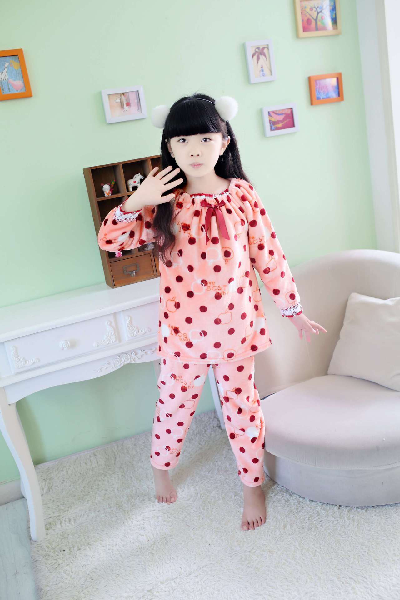 Girls' Coral Fleece Pajamas, High-Quality Pajama Suit, Parent-child Coral Fleece Pajamas - available at Sparq Mart