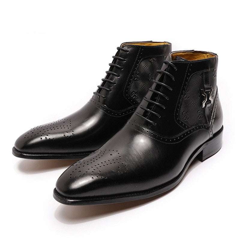 Front lace-up boots, Men's pointed boots, Stylish leather boots - available at Sparq Mart