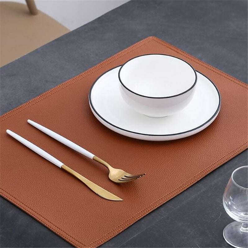 Designer leather placemats, Durable placemat set, Easy-clean table mats - available at Sparq Mart