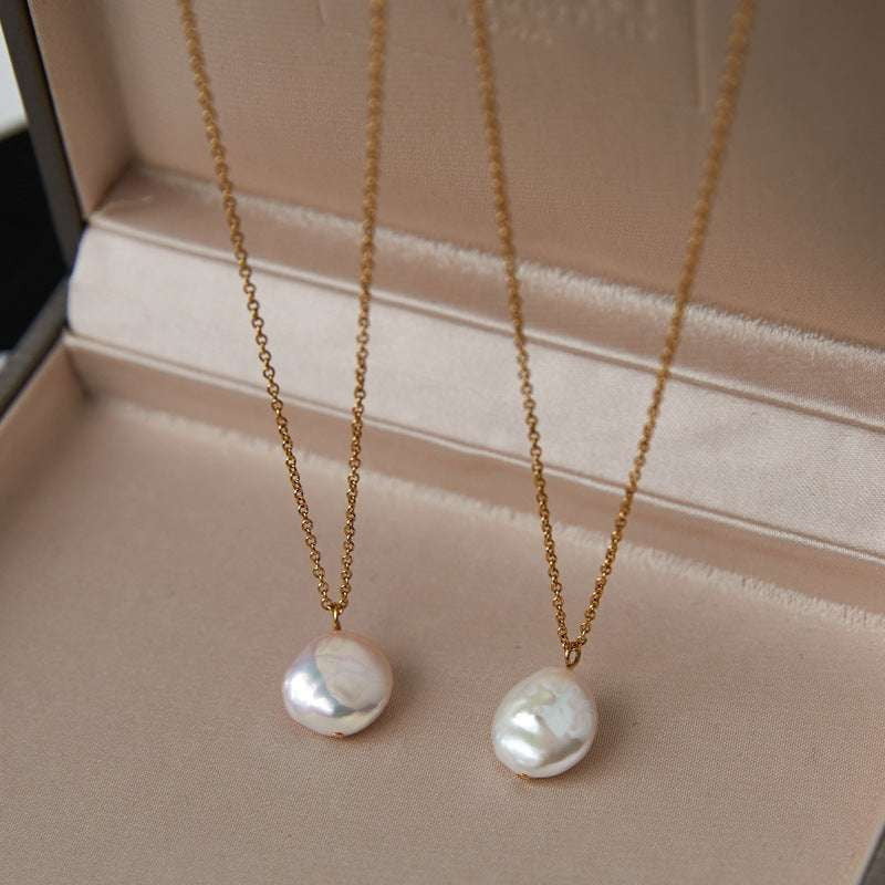 Flat Round Necklace, Peace Buckle Necklace, Pearl Necklace - available at Sparq Mart