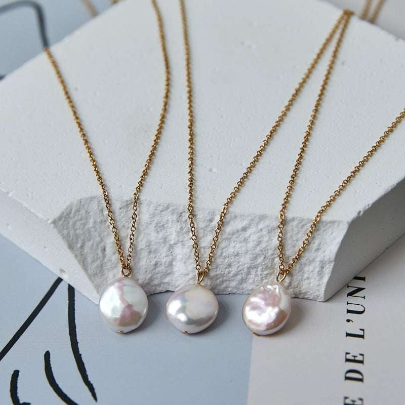 Flat Round Necklace, Peace Buckle Necklace, Pearl Necklace - available at Sparq Mart