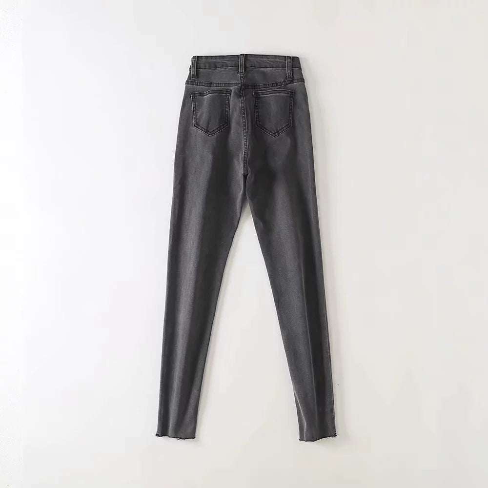 Denim Pencil Pants, High Waist Trousers, Women's Ripped Jeans - available at Sparq Mart