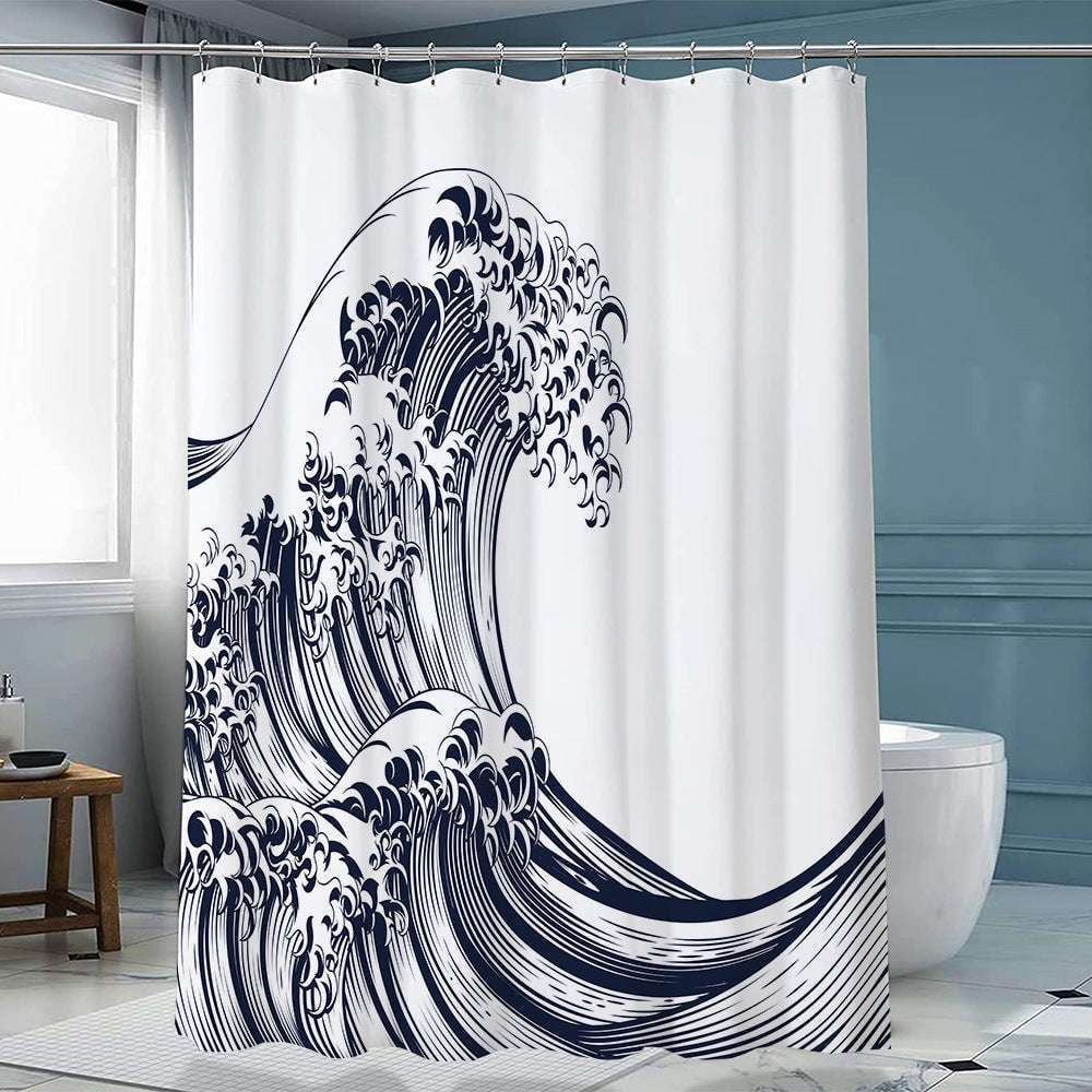 artistic shower decor, ink forest curtain, polyester curtain hook - available at Sparq Mart