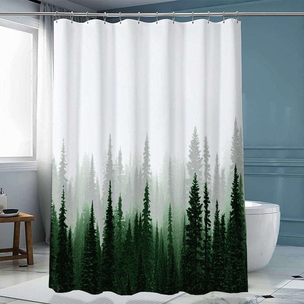 artistic shower decor, ink forest curtain, polyester curtain hook - available at Sparq Mart