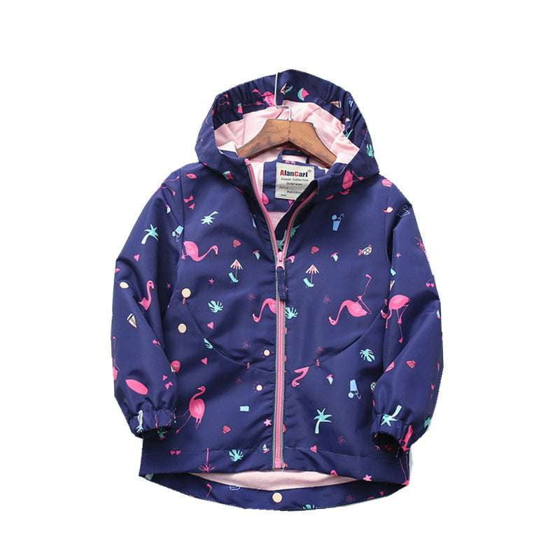 Children's Navy Hoodie, Flamingo Print Outerwear, Kids Hoodie Jacket - available at Sparq Mart