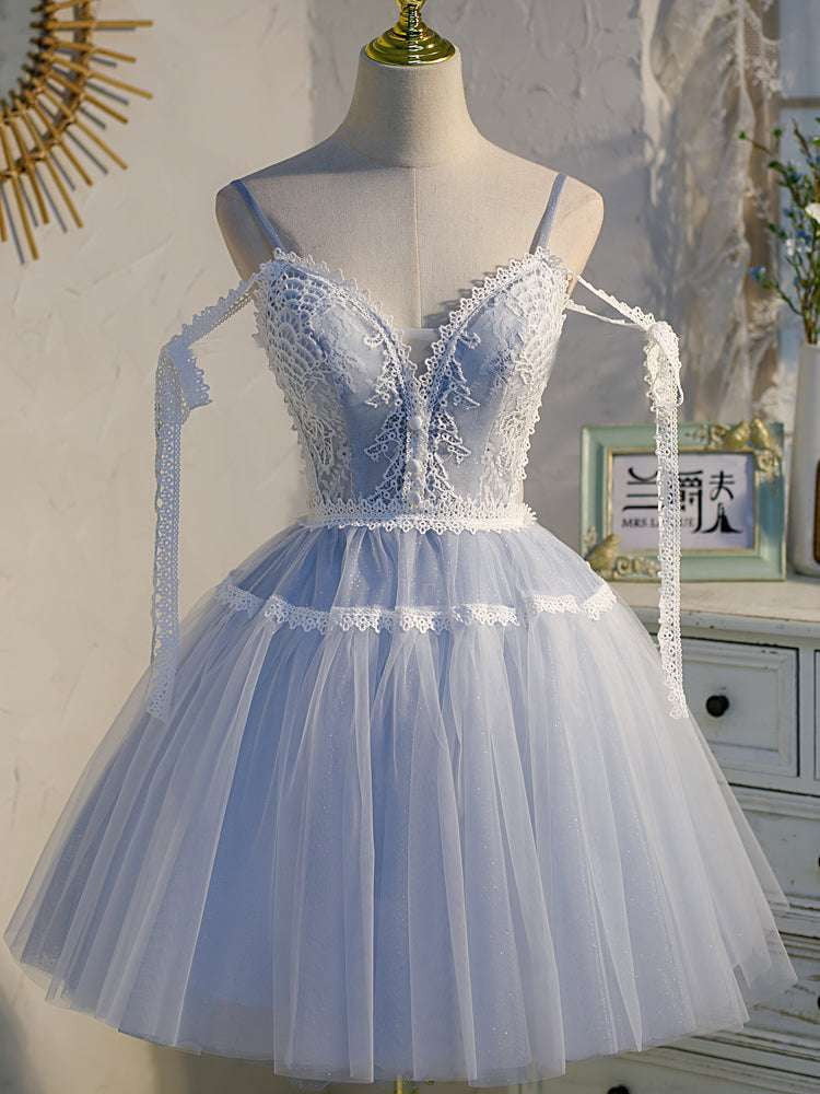 Blue Lace Dress, Fluffy Yarn Skirt, Light Blue Frocks - available at Sparq Mart