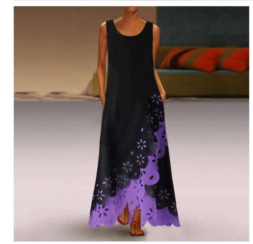 beach dress elegance, round neck maxi, sleeveless maxi dress - available at Sparq Mart