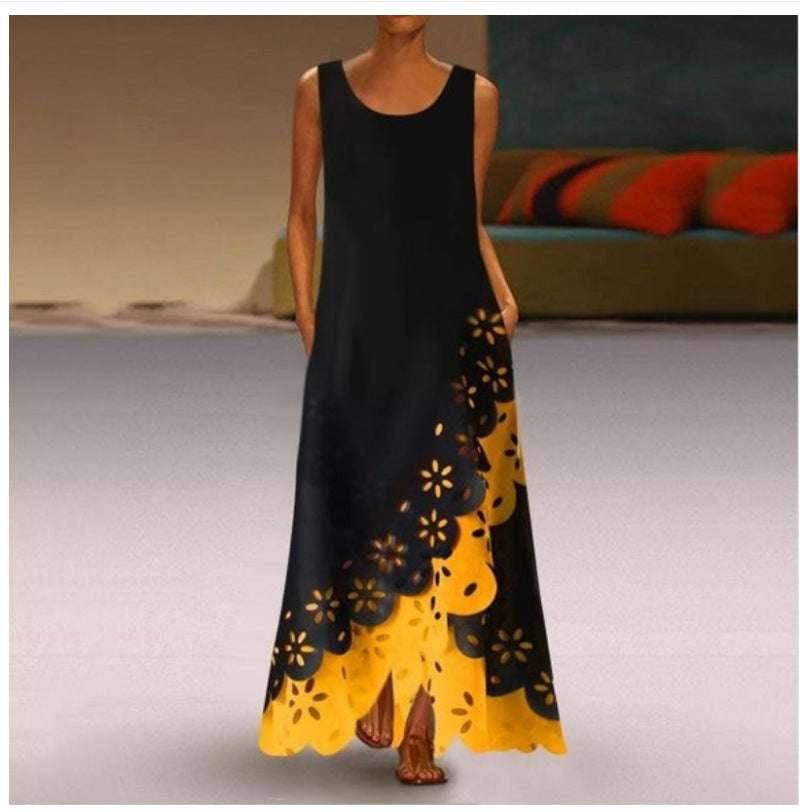 beach dress elegance, round neck maxi, sleeveless maxi dress - available at Sparq Mart