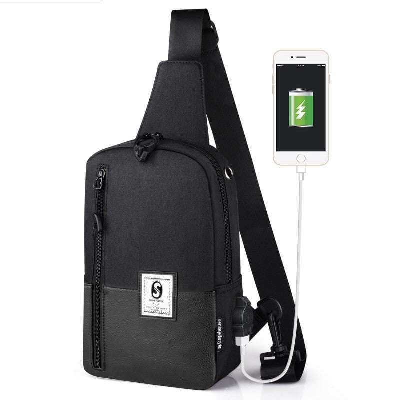 Mens Compact Messenger, USB Satchel Bag, Vertical Zipper Satchel - available at Sparq Mart