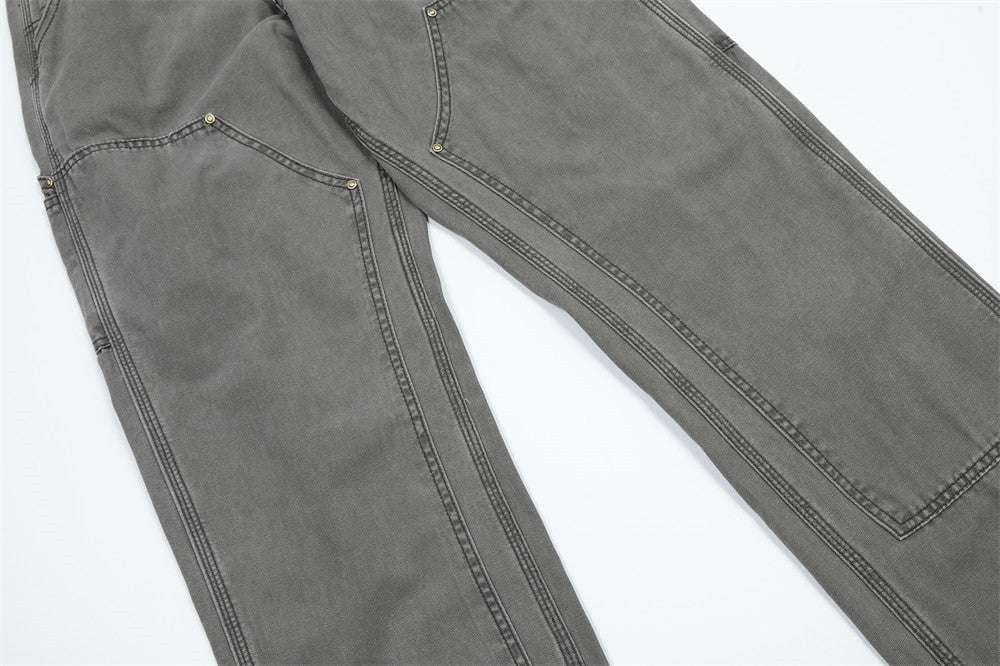 casual men's denim, distressed straight jeans, vintage washed trousers - available at Sparq Mart