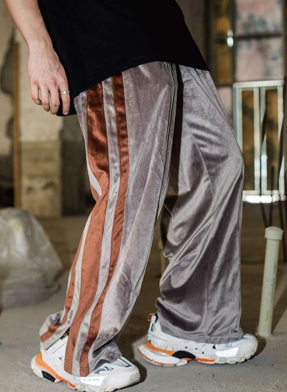 men's straight-leg pants, retro velvet pants, vintage stripe trousers - available at Sparq Mart