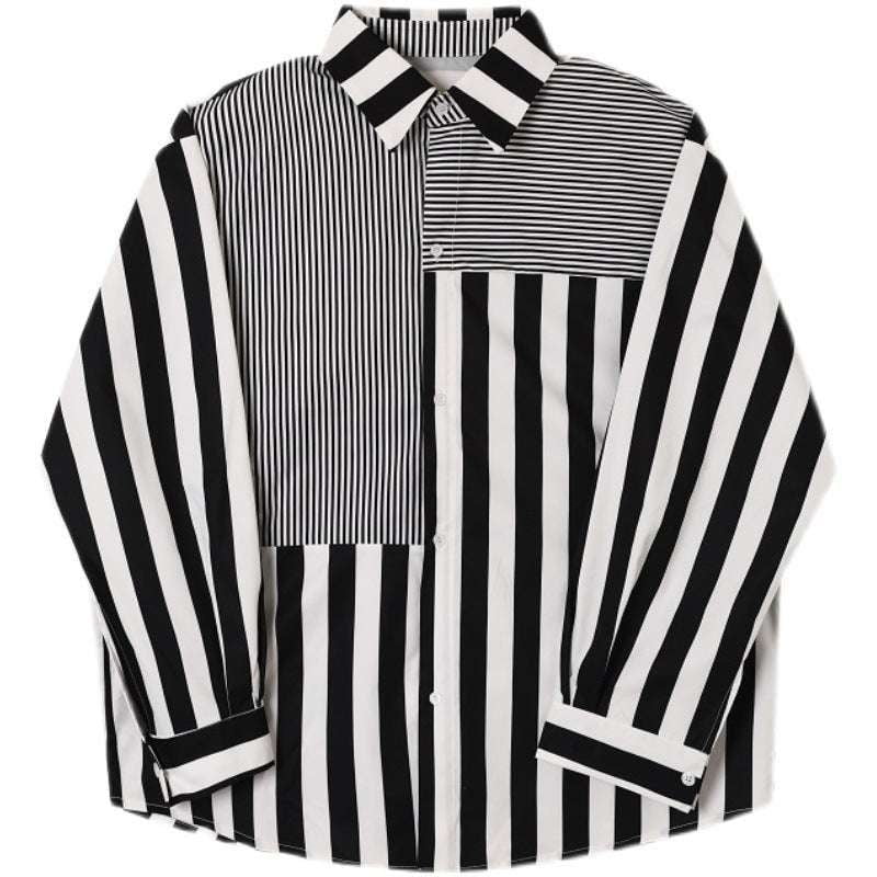 Men's Splicing Shirt, Striped Men's Fashion, Temperament Cold Shirt - available at Sparq Mart