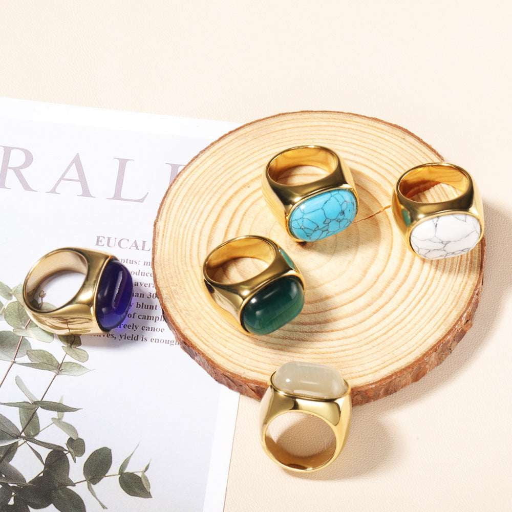 gemstone fashion ring, gold plated ring, stainless steel ring - available at Sparq Mart