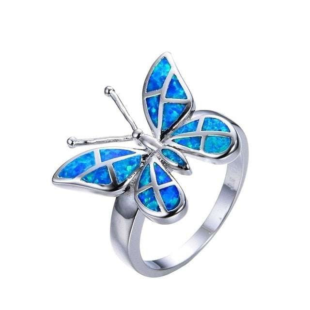 Butterfly Wedding Ring, Opal Engagement Band, Unique Bridal Jewelry - available at Sparq Mart