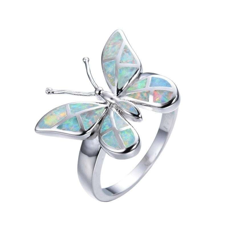 Butterfly Wedding Ring, Opal Engagement Band, Unique Bridal Jewelry - available at Sparq Mart