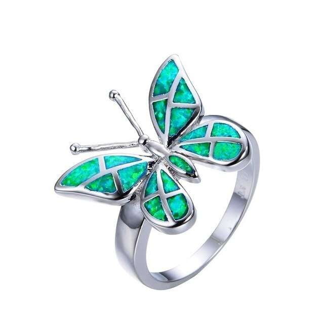 Butterfly Wedding Ring, Opal Engagement Band, Unique Bridal Jewelry - available at Sparq Mart