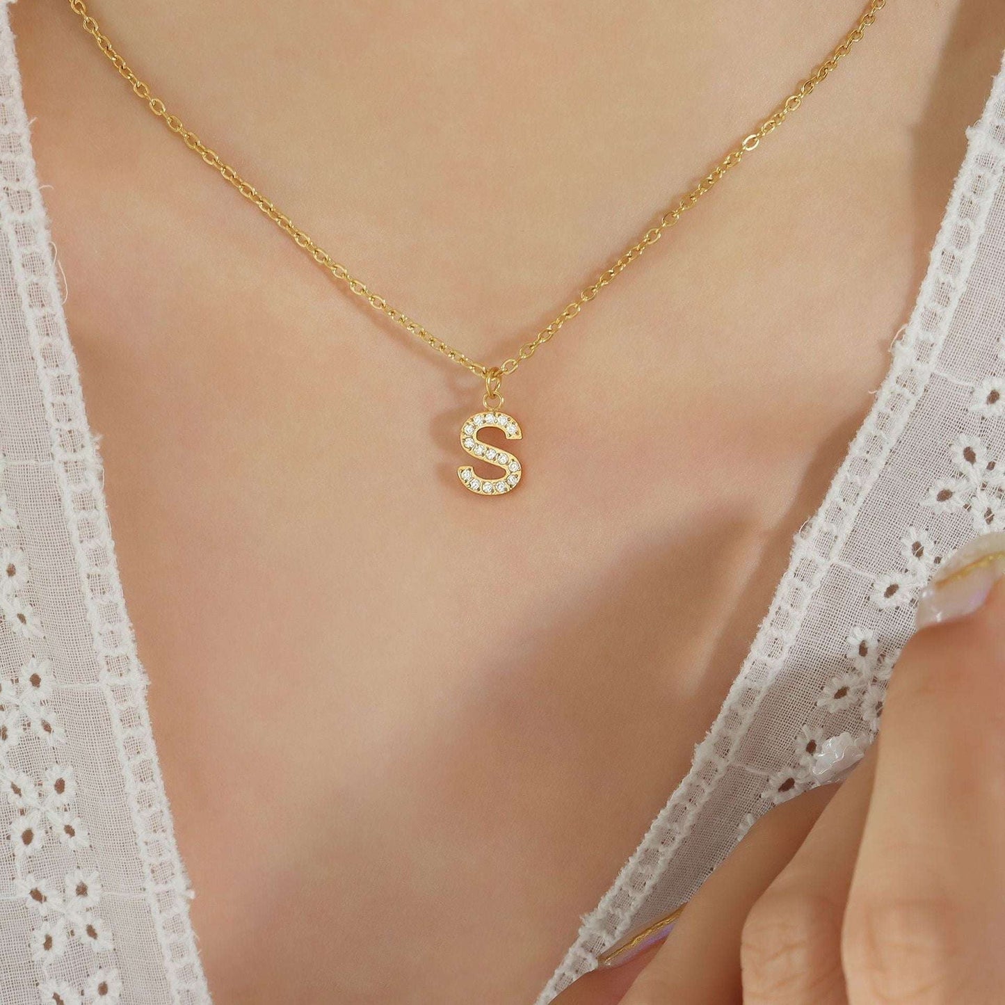 custom zircon necklace, initial zircon jewelry, personalized letter pendant - available at Sparq Mart