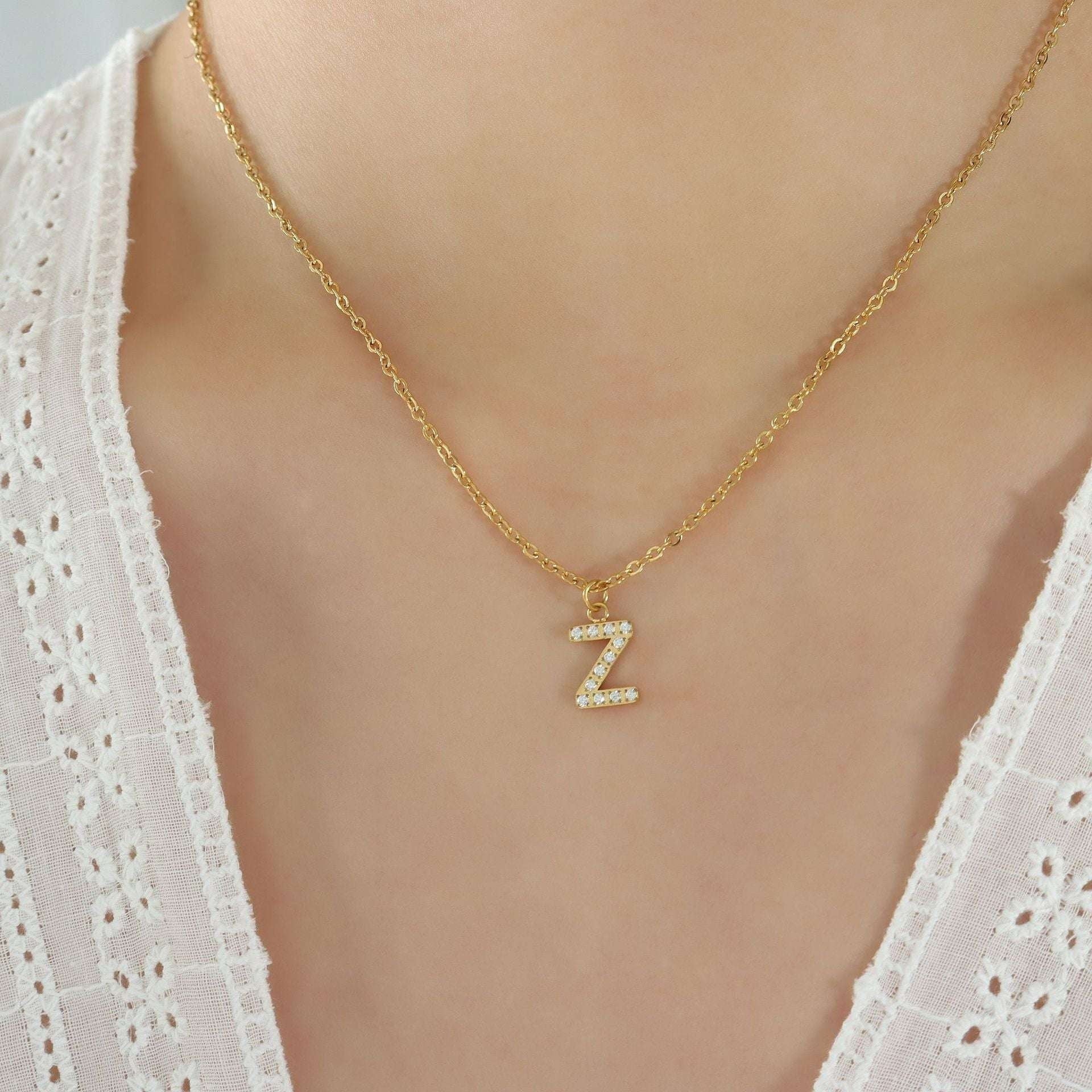 custom zircon necklace, initial zircon jewelry, personalized letter pendant - available at Sparq Mart