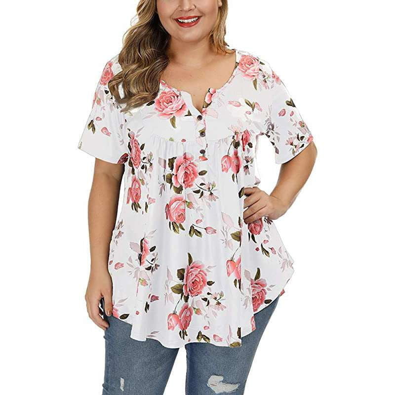 Plus Size Fashion, Printed Sleeve Blouse, V-Neck Floral Top - available at Sparq Mart