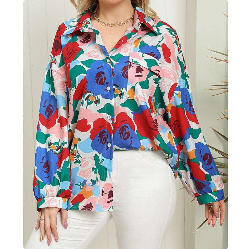 Casual Plus Top, Plus Size Shirt, Printed Long Sleeve - available at Sparq Mart