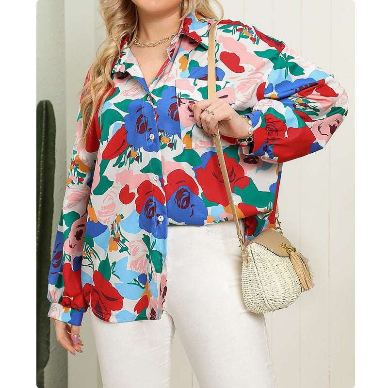 Casual Plus Top, Plus Size Shirt, Printed Long Sleeve - available at Sparq Mart