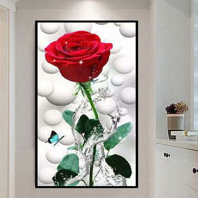 Porch decor, red rose, vertical painting - available at Sparq Mart