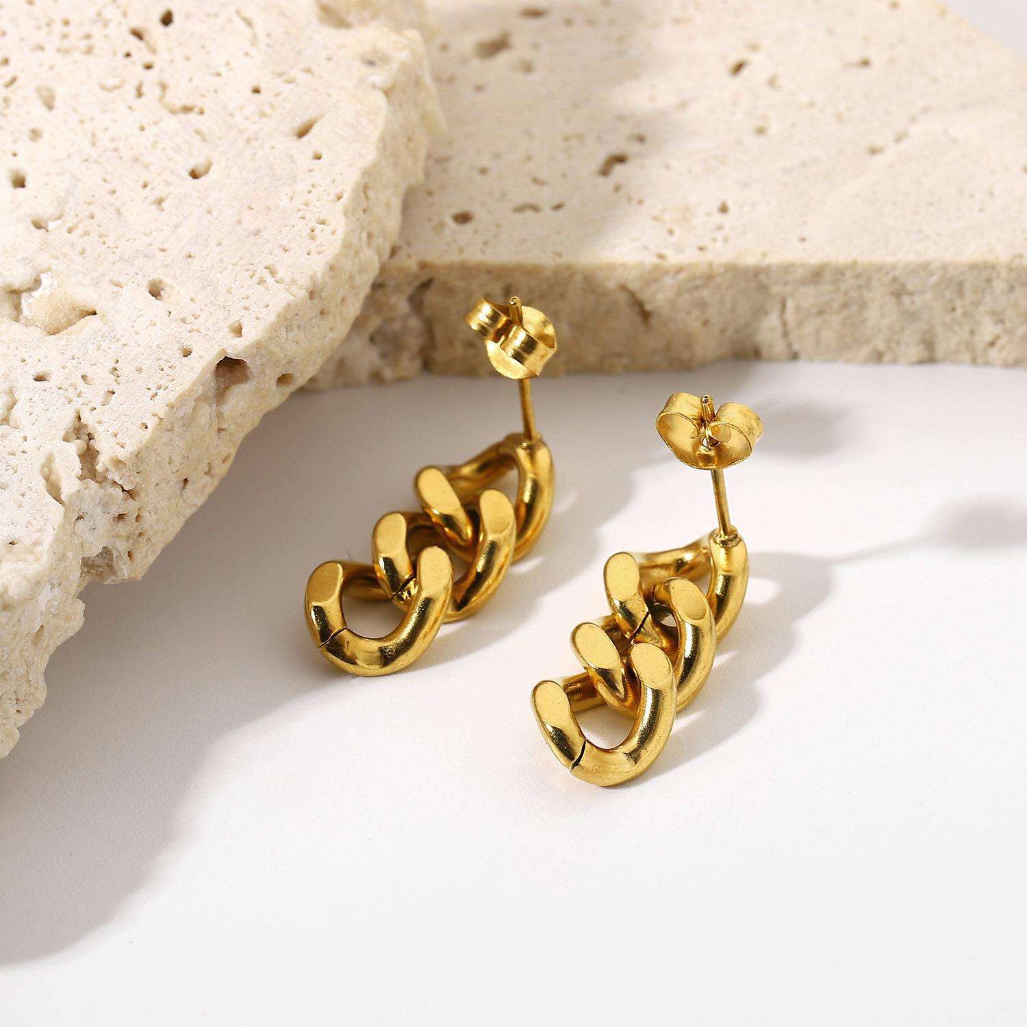 Geometric Edge Rings, Pendant Stud Earrings, Wholesale Gold Jewelry - available at Sparq Mart