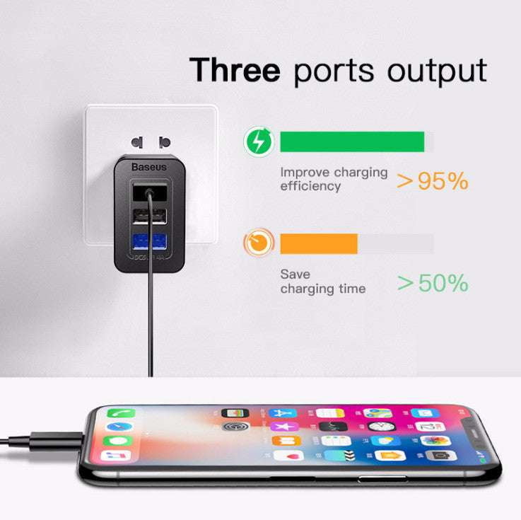 3USB universal charger, black travel charger, Portable travel charger - available at Sparq Mart